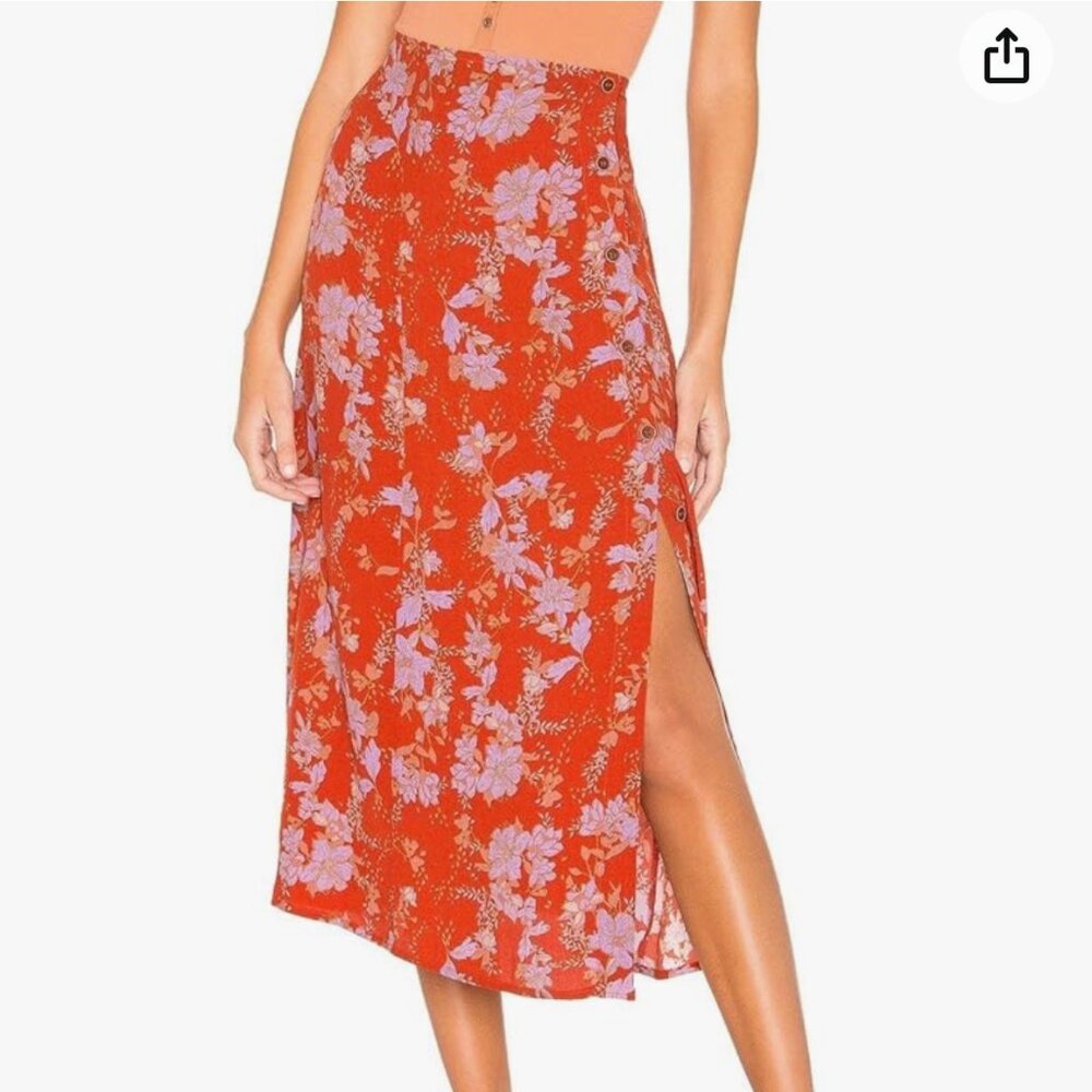 Free people retro love floral a-line midi skirt